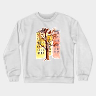 Urban Sketch Apartment Building Watercolor Crewneck Sweatshirt